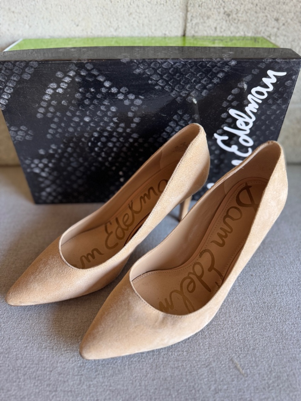 Sam Edelman Beige Suede Pointed-Toe Pumps